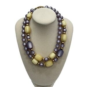 Vtg Napier Purple Cream Frosted Glass Beaded Gold Tone Statement Necklace 28"